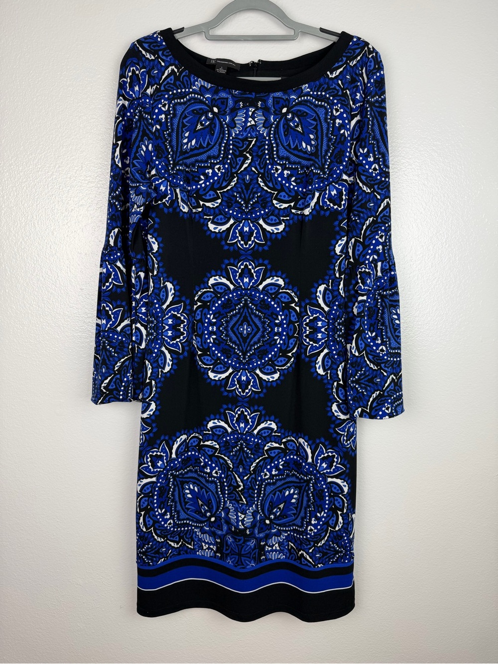 INC International Concepts Black and Blue Paisley Midi Dress
